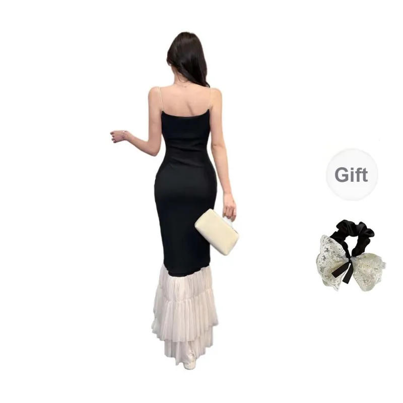 PAVEA Slip Dress Women's Black+Hair Tie Comes With-1