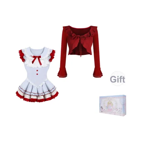 SHAONVYEZI Синий Collide Красный Женские Комплекты с Юбкой