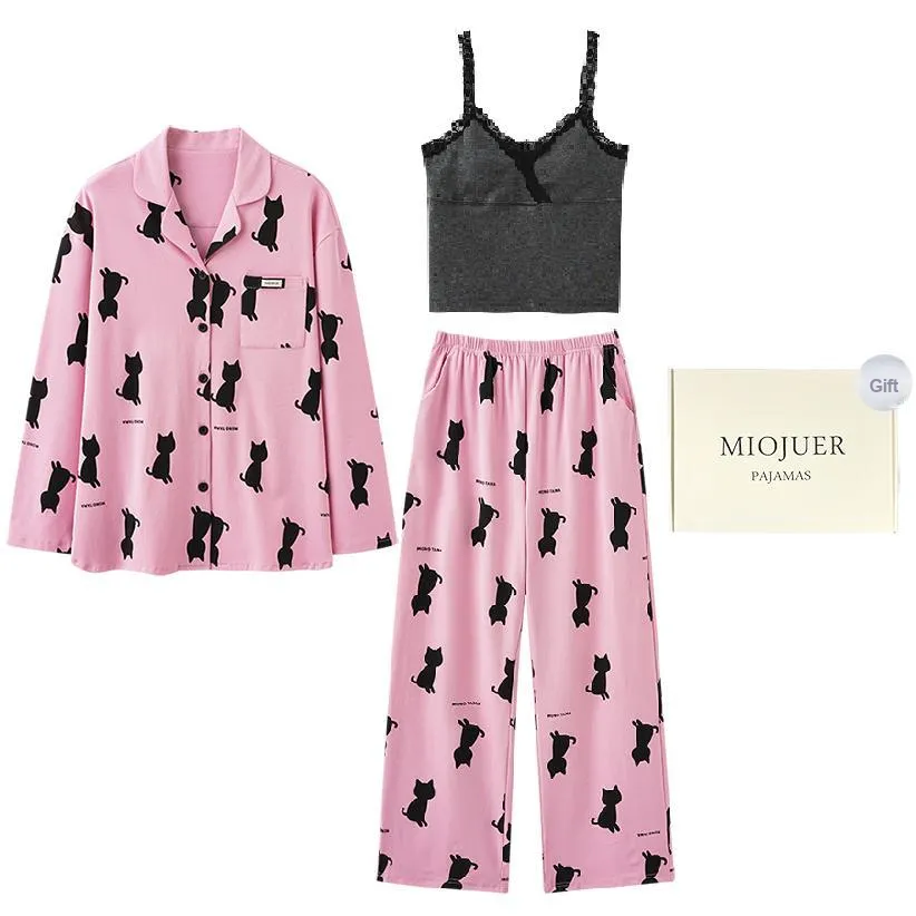 MIOJUER With Pads, Three Piece Set Pajama Set Women's