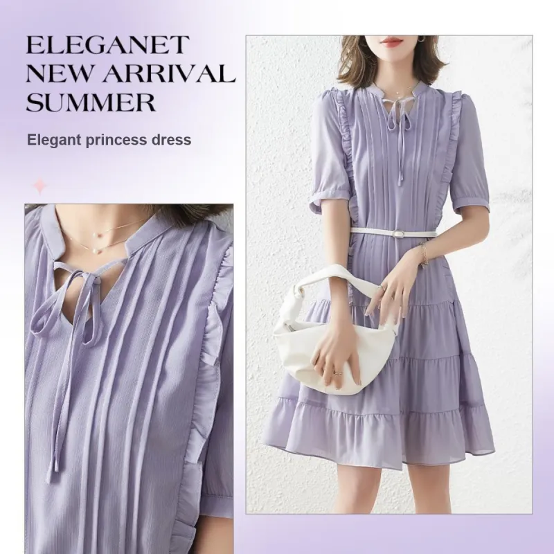 Like The Age Of Water Short Sleeved Dress Women's Purple-2
