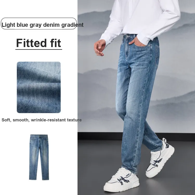 HLA The Mountain Is Not In The High Series Jeans Men's Blue Gray Denim Gradient-1
