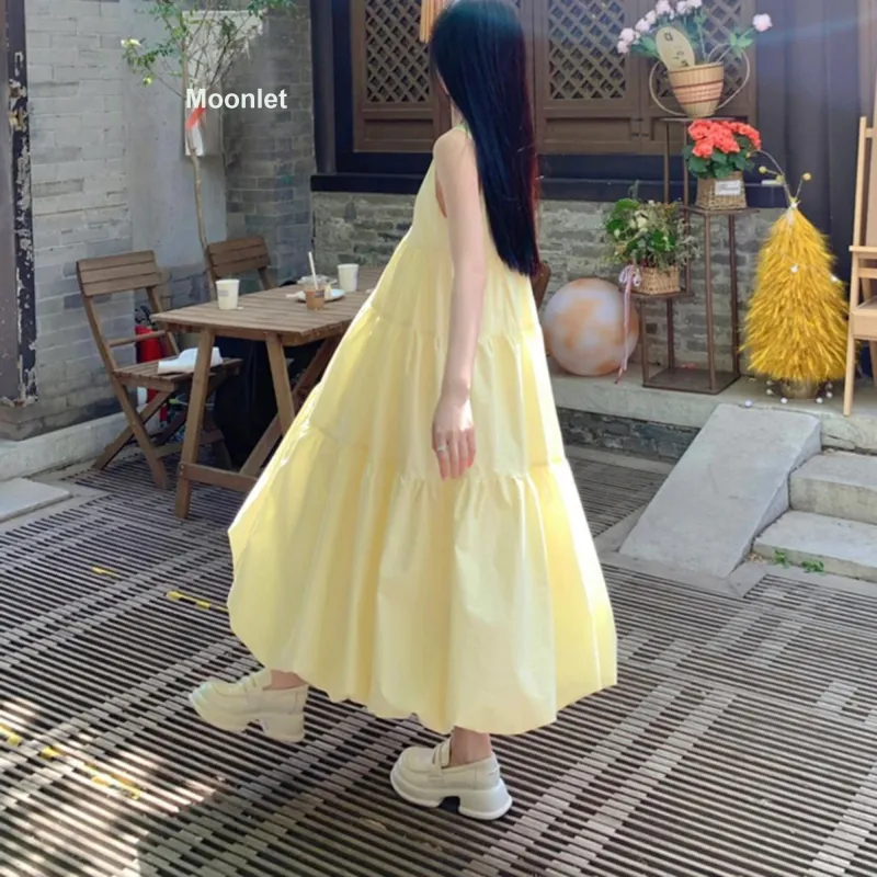 Vine Color Sleeveless Dress Women's Yellow-8