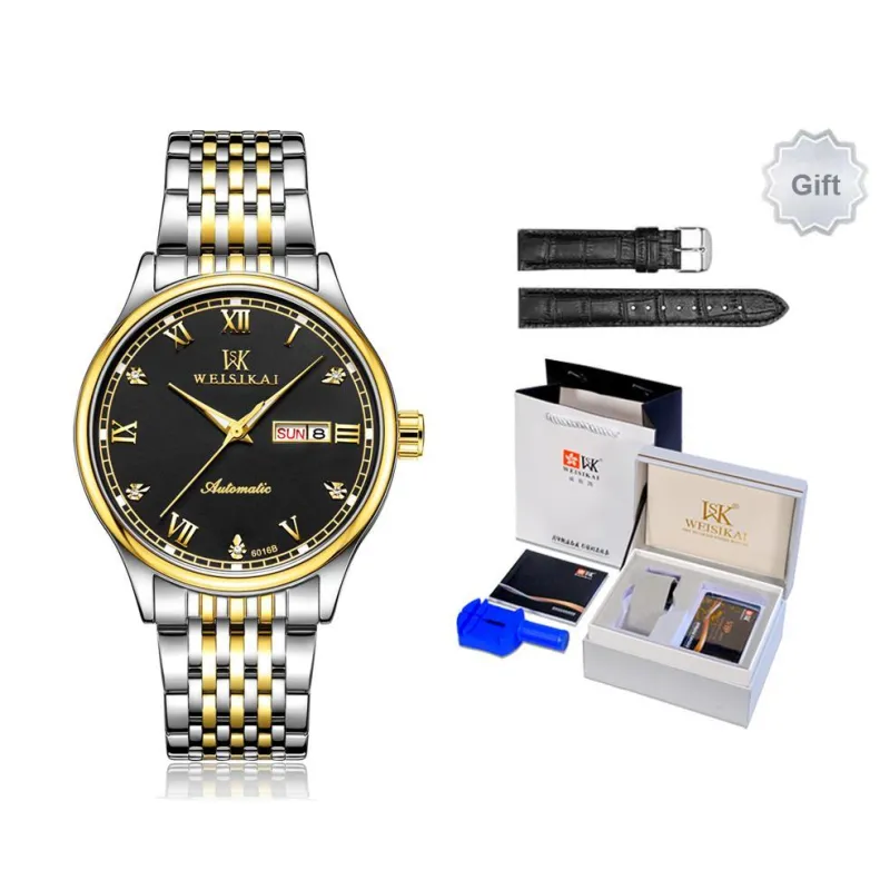 WSK Automatic Mechanical Movement Stainless Steel Strap Men's Watches Blue Dial-4