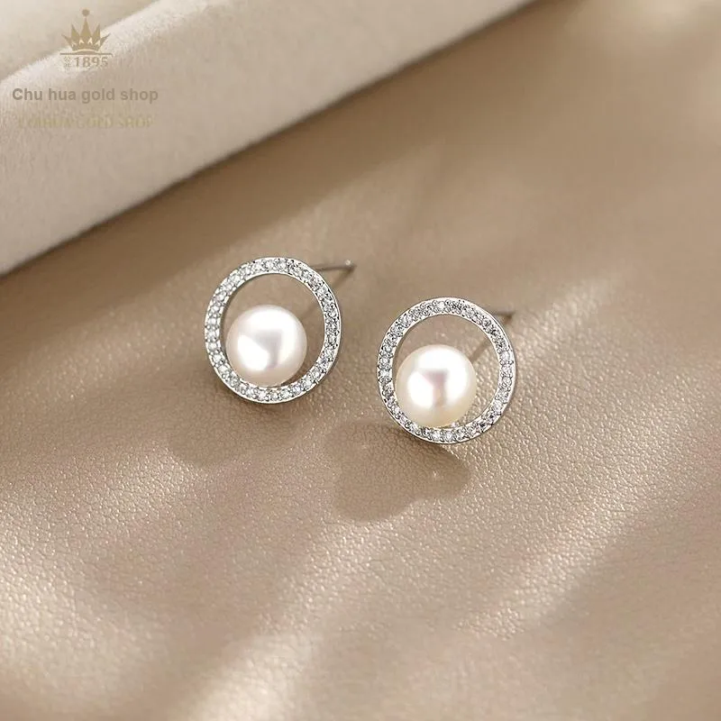 Cuihua Gold Shop Pearl Stud Earrings Women's-5