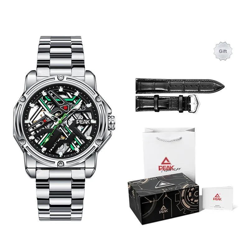 PEAK Pilot Series Mechanical Movement Leather Watch Bands Watch Men's Watches Black Dial-11