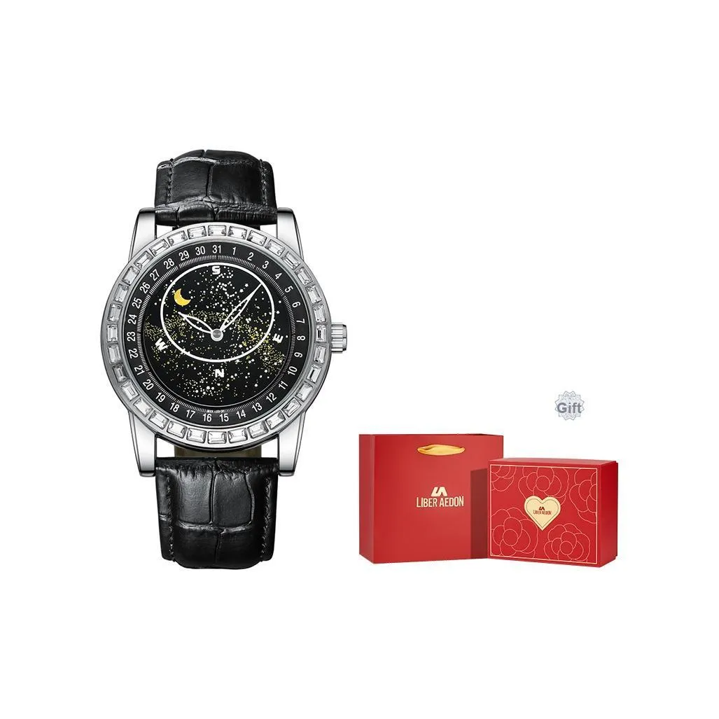 LIBER AEDON Кварцевый механизм кожаный ремешок черный циферблат мужские часы