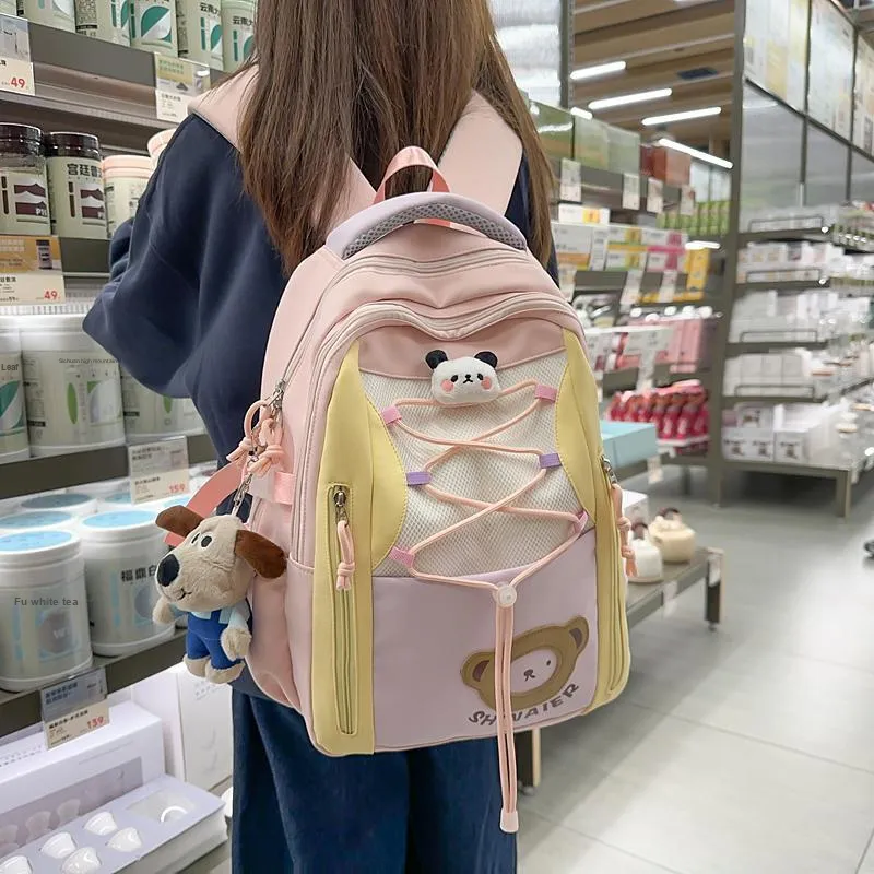 GOBLIN SHARKS 1759 Nylon Backpack Regular Unisex Khaki/White/Pink/Blue-16
