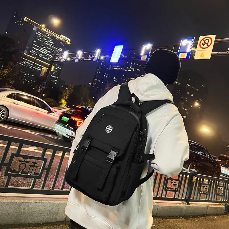 MingLu Nylon Backpack Regular Unisex Black/Gray/Light Khaki-3