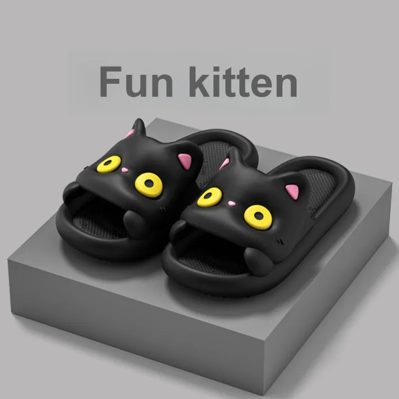 Womi Couple's Cartoon Kitten Slippers Home Bathroom Slip Resistant Home Slippers-3