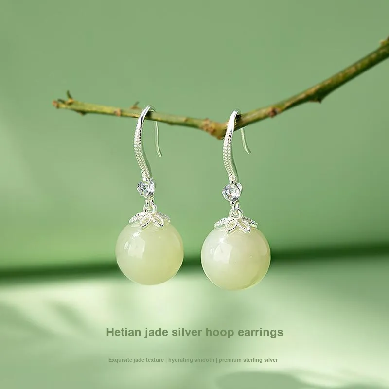 QLADY Earrings Green Jade Women's-29
