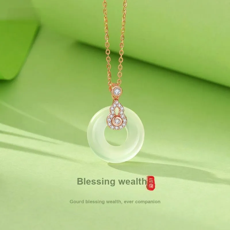 Artisan Lock Heart Jade Natural Chalcedony Jade Necklaces Women's-1