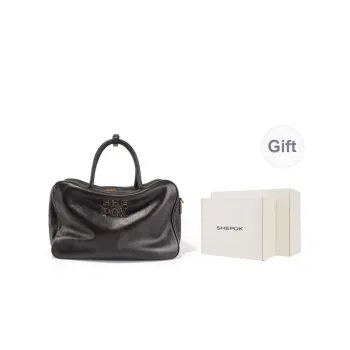 SHEPOK Cow Leather Handbag Shoulder Bag Crossbody Bag Briefcase Laptop Bag Boston Bag Women's Vintage/Black/Havana