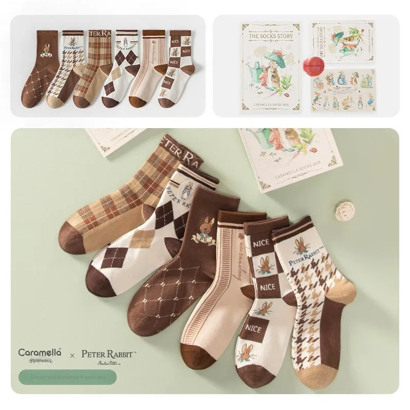 Caramella x Peter Rabbit Mid Calf Socks Unisex 6 Pack Red-19