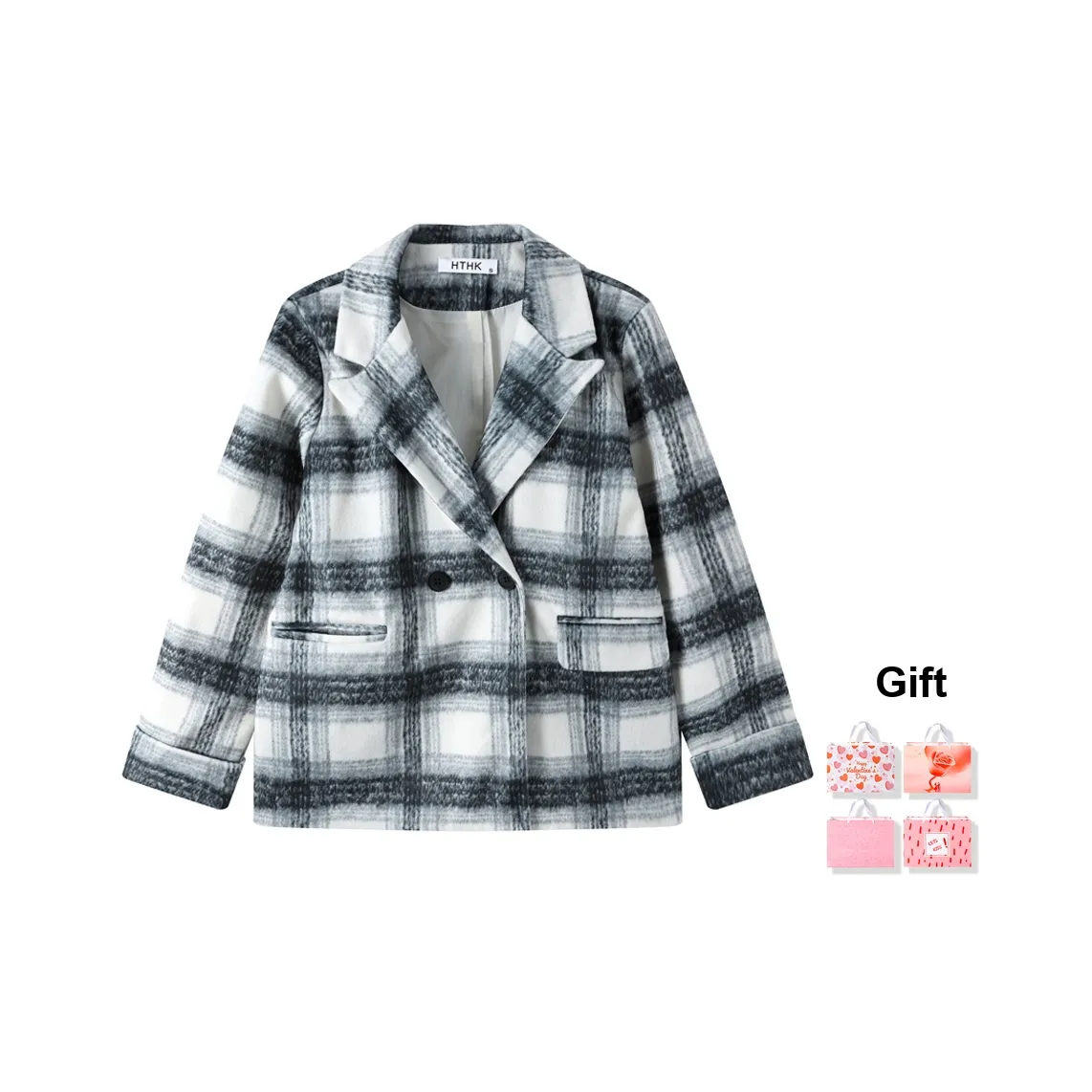 HTHK Jackets & Coats Women's Black White Plaid