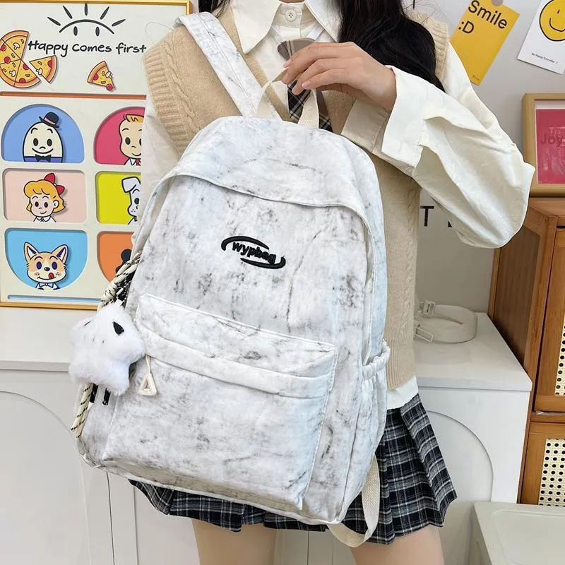 BUBM Nylon Backpack Regular Unisex White/Black/Burgundy/Blue-20