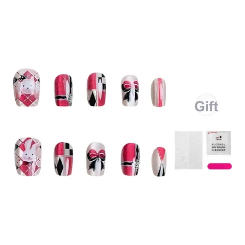 JIABITU Bunny Стиль Съемный False Nail Короткий LADDER Розовый Красный Jump Цвет Мультяшный