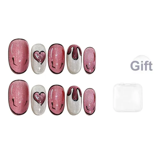 Song Biography Розовый Кошачий глаз High END Аниме Сердце False Nail Овал Укороченный 20 мм