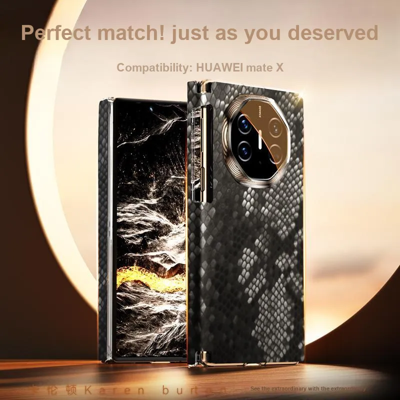 KAREN BURTON Genuine Leather Material Snake Year Limited Edition Phone Cases Compatible Huawei Mate X-10