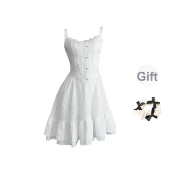 XUOIZA Slip Dresses Women's White+Bowknot Hair Tie Comes With