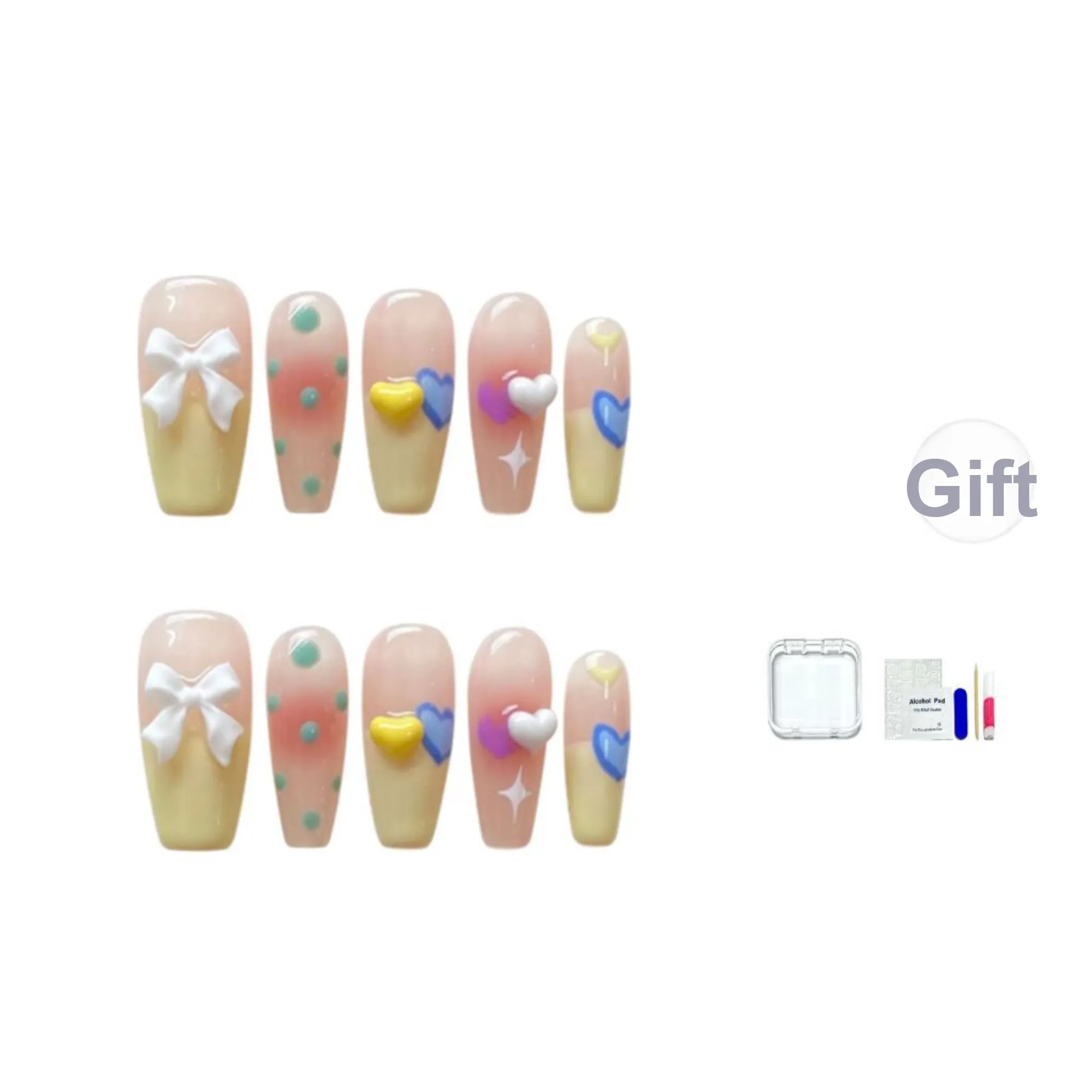 JINGCHANXUE Ручной работы Конфетный цвет Крем Сердце False Nail Средний LADDER Милый Румяна Стиль пятна Instagram 16mm