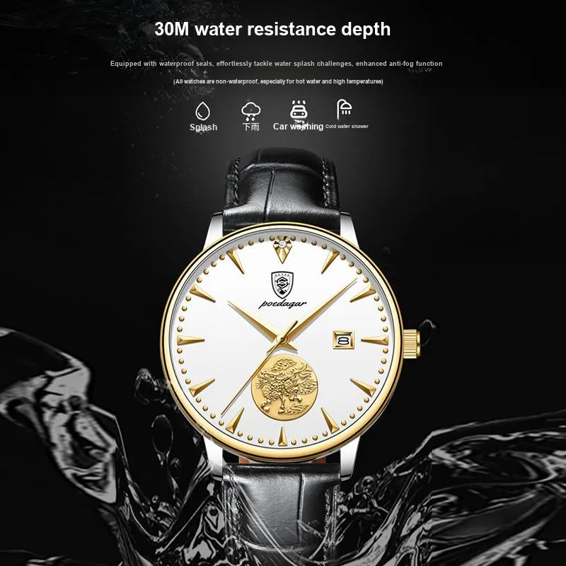 POEDAGAR Automatic Mechanical Movement Watch Men's Watches White Dial-3