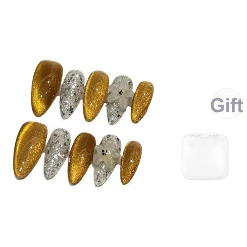 BDQC Минималистский стиль Кошачий глаз 3D-цветок Дизайн False Nail Средний LADDER Желтый Jump Цвет Гороховый узор