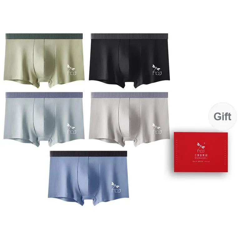 RED DRAGONFLY 100% Cotton Underpants Skin Friendly And Comfortable Men's 5 Pack Gift Box Set-12