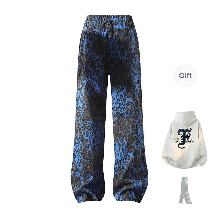 FAX FOR FMACM Jeans Unisex Black Leopard Print-11