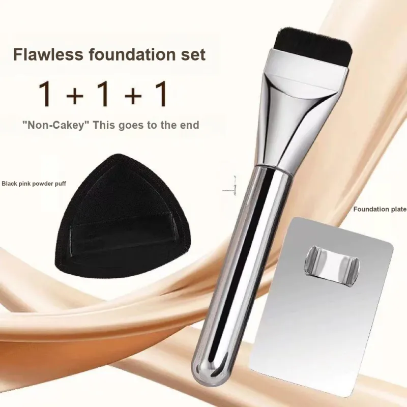 JIXUAN Flawless Base Combination Black Pineapple Powder Compact And Foundation Brush Make up Tools Adherent Lightweight-2