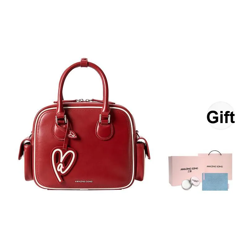 AMAZING SONG Cow Leather One Shoulder Handbags Medium Size Women's Multicolor-0