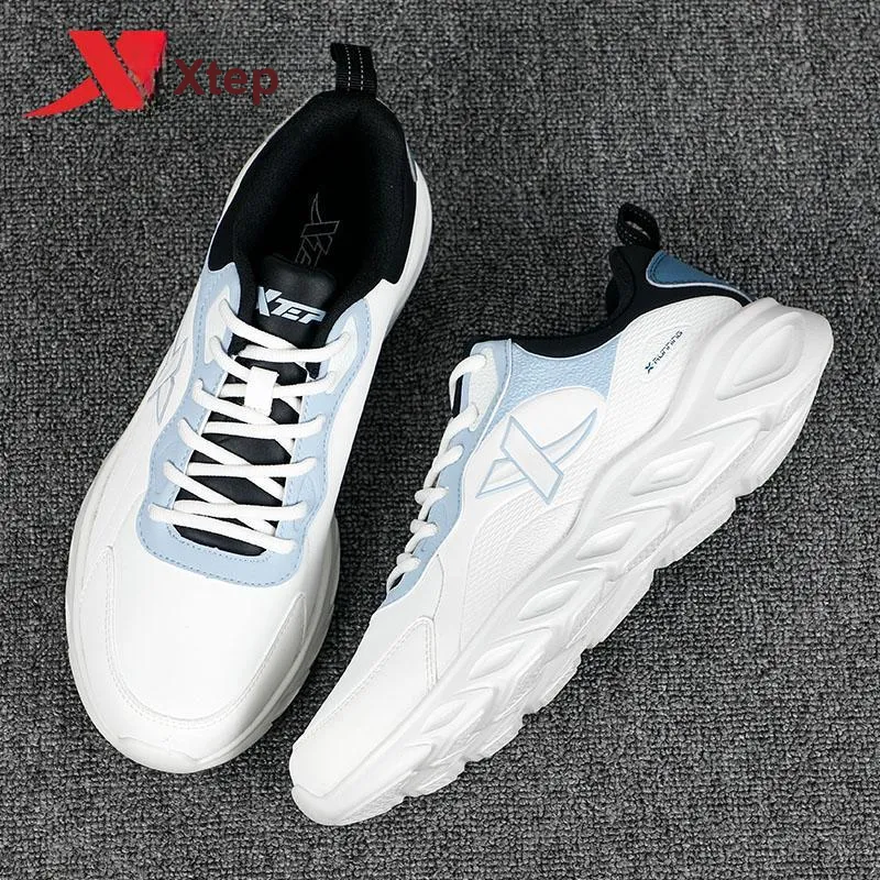 XTEP Slip-Resistant Water-Resistant Low-Top Running Shoes Men's White Black Blue-7