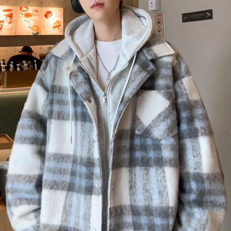 ACUOD BY CHANU Velvet feel Coat Unisex 1Purple Plaid-17