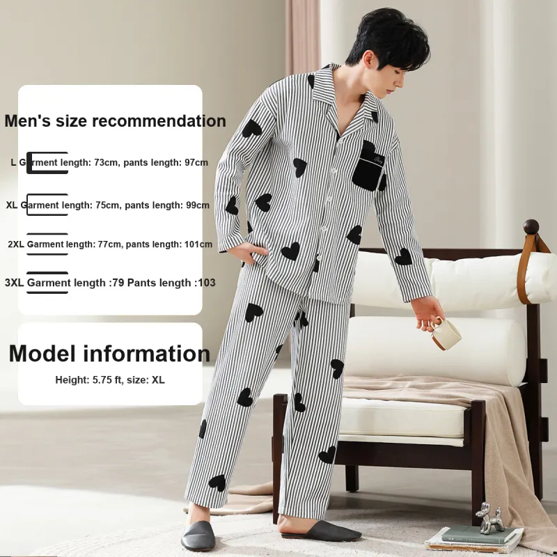GUJIN Pajama Set Men's White Stripes-5