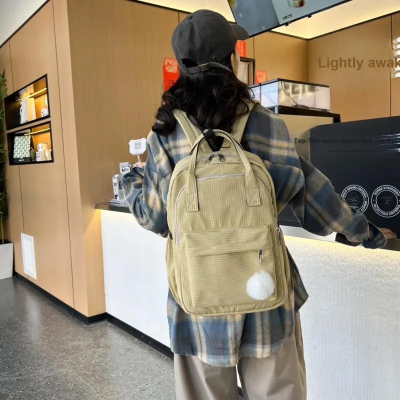 TAKI Nylon Campus Student Backpack Regular Unisex Ecru/Black/Green/Khaki/Coffee-6