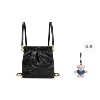 CHARLES&KEITH Polyurethane Synthetic Leather Backpack Women's Black/Cream Milk White/Silver/Pink
