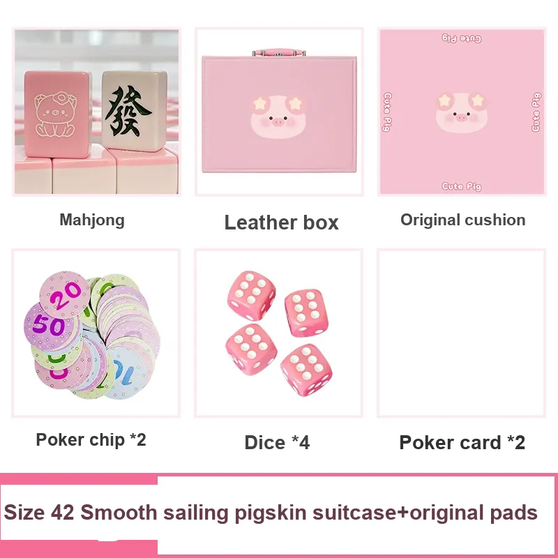 Imono Hand Crafted Mahjong Tiles Set With Cute Pink Piglet Design 40/42/44 Sizes Cartoon Style Board Games-47