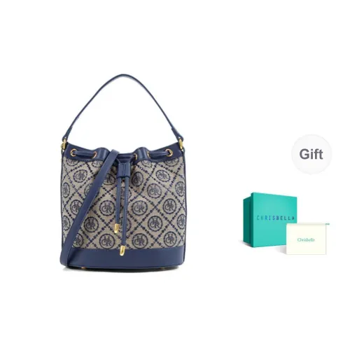 CHRISBELLA Fabric, Synthetic Leather One Shoulder Handbag Medium Size Women's Blue