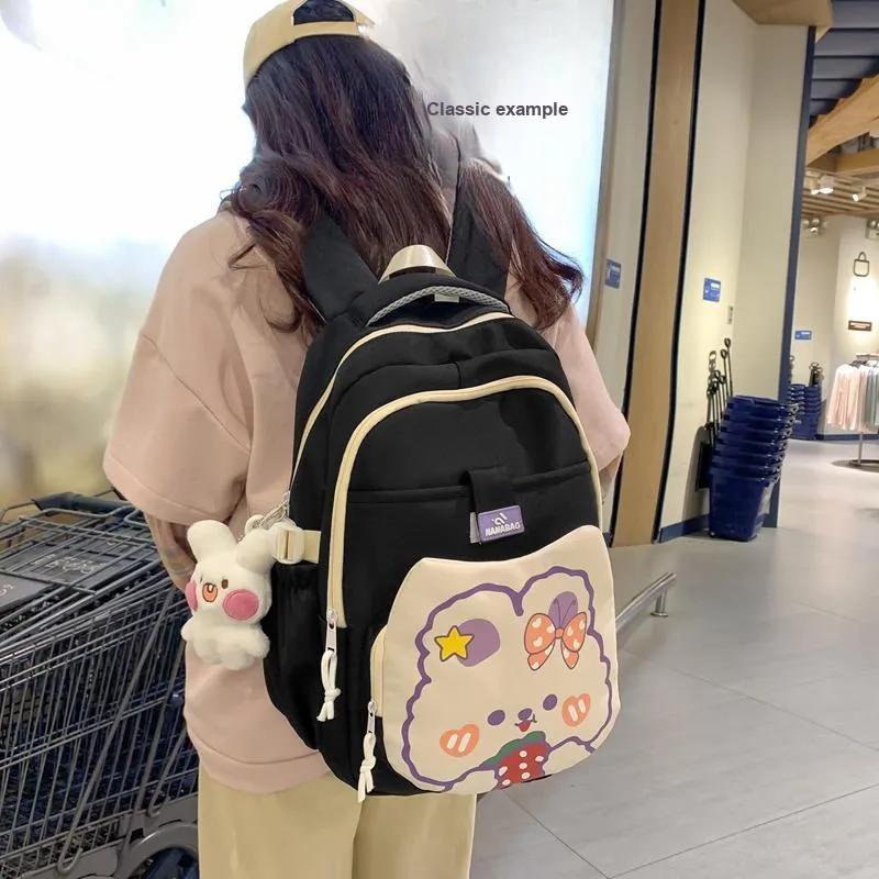 Vack Nylon Backpack Unisex White & Red/White & Green/Black/Purple/Brown-13