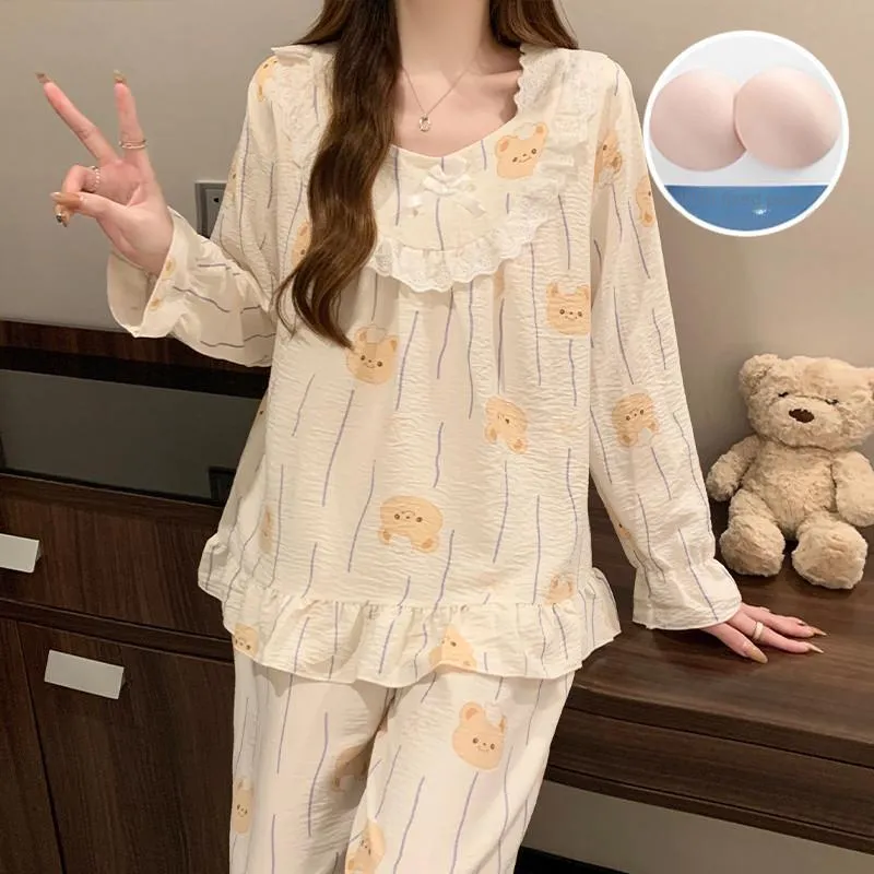 Pretty Lady Pajama Set Women's Apricot Base Bear-5