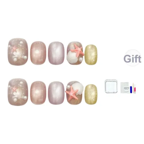 JINGCHANXUE [Океанический Сказка] Лето Пузырьки Морская звезда False Nail Короткий Круглый Легкий и прозрачный