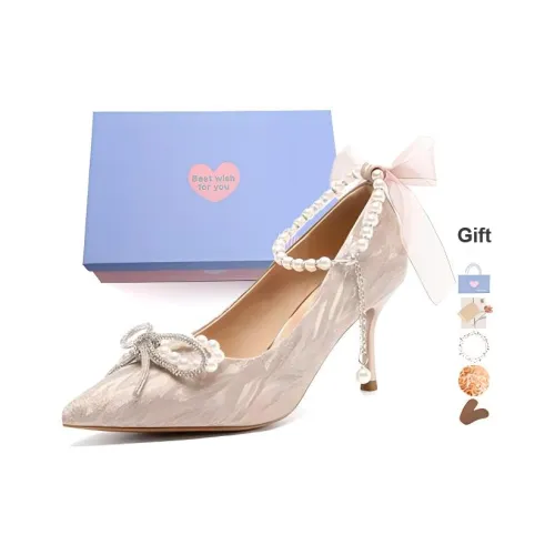 Xingdiman Узкий каблук Высокие каблуки Женские Серебряные Шампанское золото [Подарочный набор в коробке]