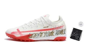 KELME Lightning 2.5 TF Rubber Broken Studs Shock Absorbers Slip Resistant Breathable Soccer Shoes Unisex White Red