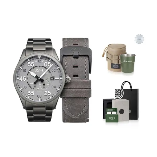 AVI 8 Spitfire Collection Мужские часы Автоматический механический механизм Нержавеющая сталь Ремешок Серый циферблат Коробка