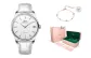 Silver Case White Dial Rose Pin White Leather Strap