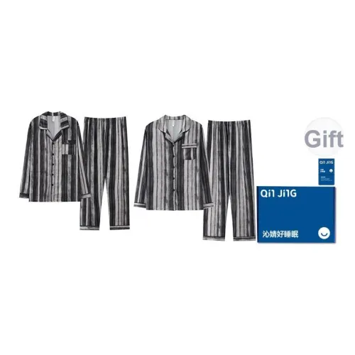 Qin Jing Пижамный комплект Унисекс Полосатый Серый
