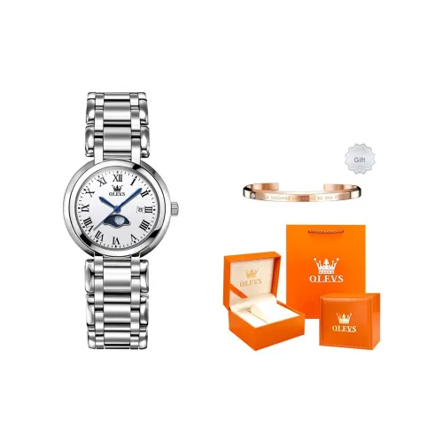 OLEVS Кварцевый механизм нержавеющая сталь ремешок часы женские белый циферблат