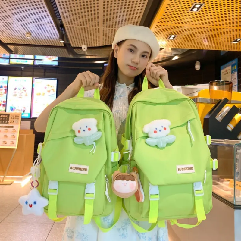 URBAN FOREST Nylon Backpack Unisex Green/Blue/Orange/Black/White-1