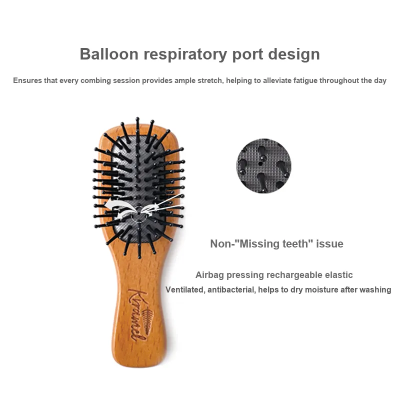 Krramel PINEBOLE Spongy Pig Bristle Hair Brush+Mini Small Comb Portable Balance Oil Hair Care Home And Away-6