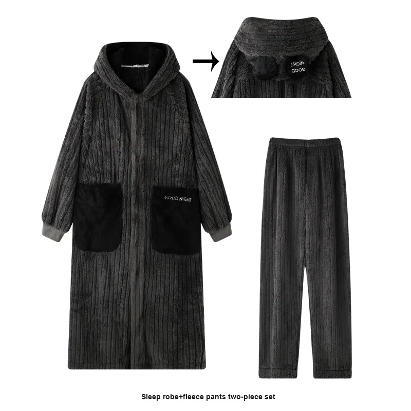 MEITENG Pajama Set Fall Winter Unisex Dark Gray Light Brown