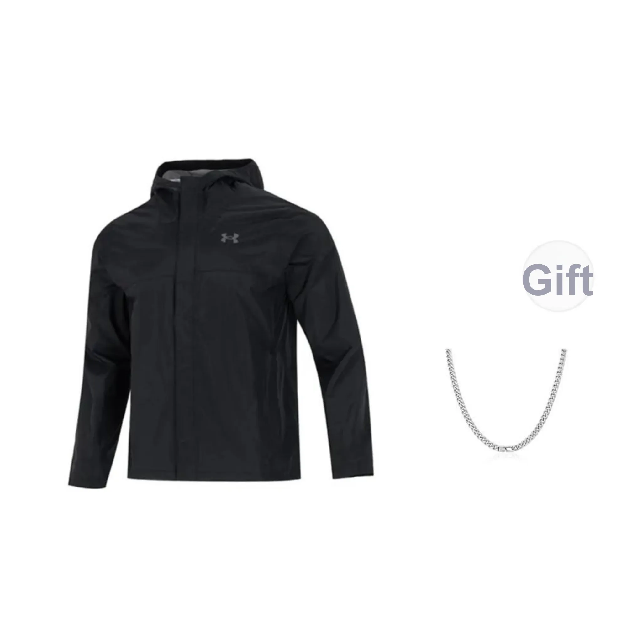 Under Armour Water-Resistant Windbreaker Jacket Men's Black Comes With Necklace